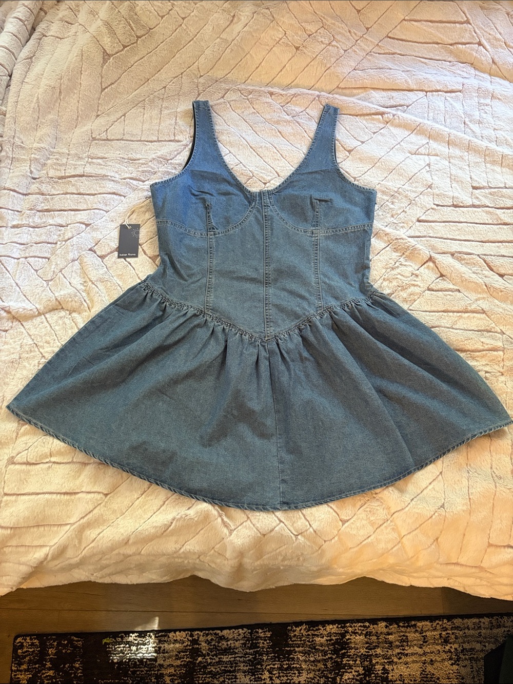 Denim Fit-and-Flare Dress in Blue